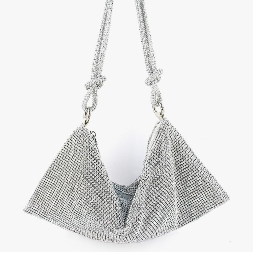 Rhinestone Purse Silver Hobo Purse